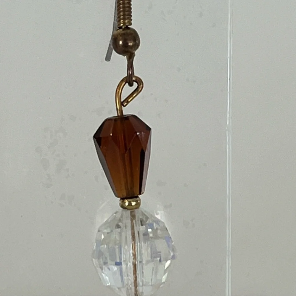 Vintage Amber and Clear Crystal Bead Dangle Earrings